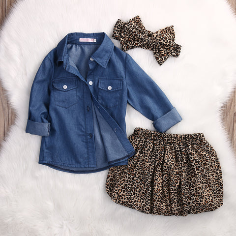 Denim Tops with Leopard Skirt