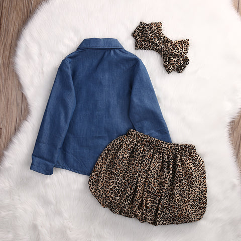 Denim Tops with Leopard Skirt